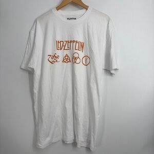 Led Zeppelin T-Shirt Men's 2XL White Cotton Crewneck Short Sleeve Band Tee